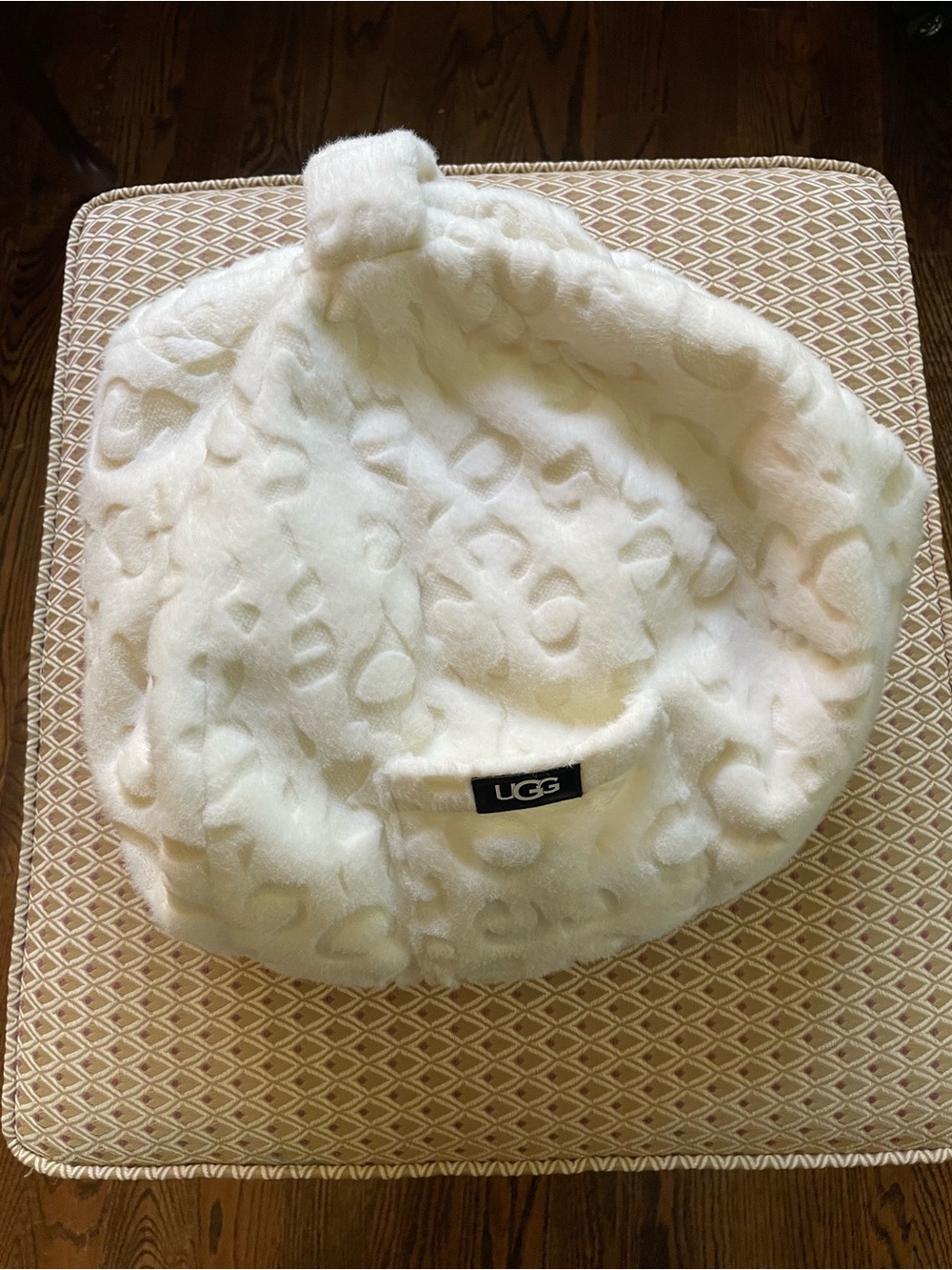 UGG Cream Textured Plush Beanie with Logo